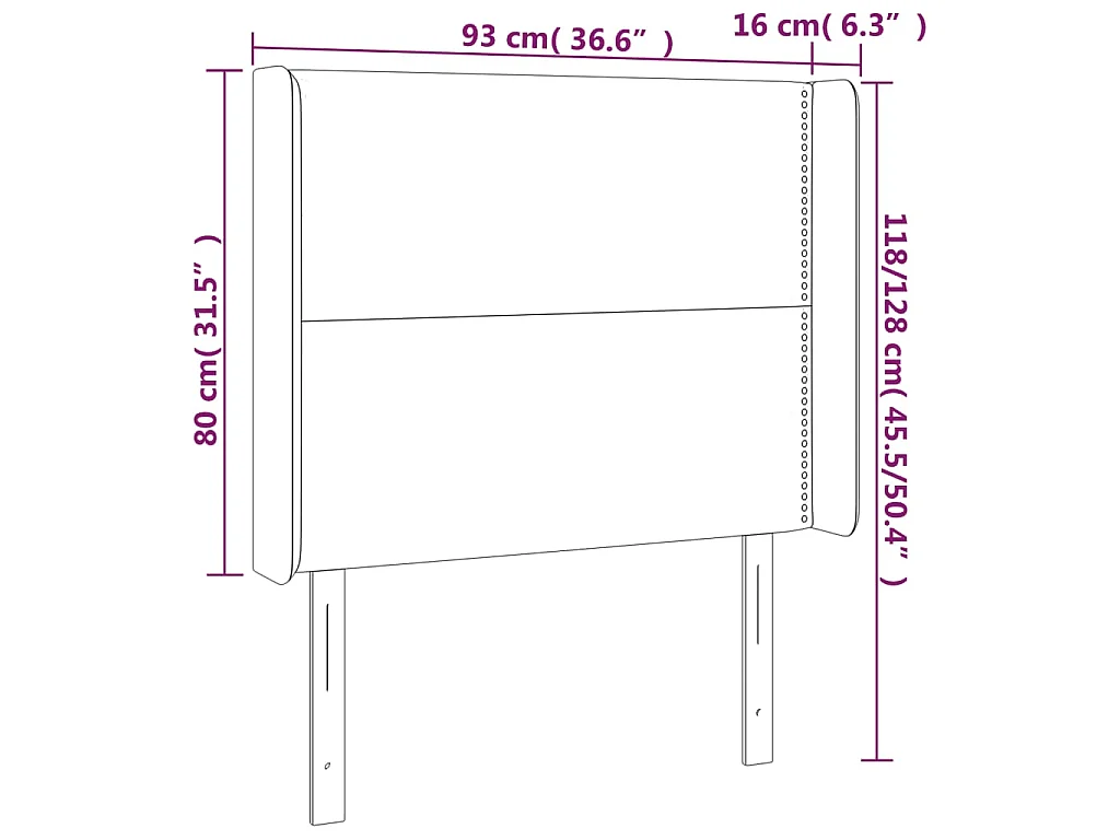Testiera ad Orecchio Nera 93x16x118/128 cm in Similpelle