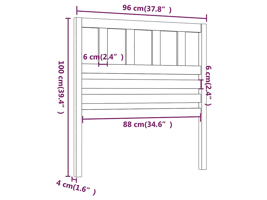 Testiera per Letto Nera 96x4x100 cm in Legno Massello di Pino