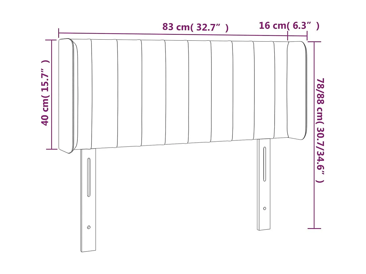 Testiera ad Orecchio Grigio Scuro 83x16x78/88 cm in Tessuto
