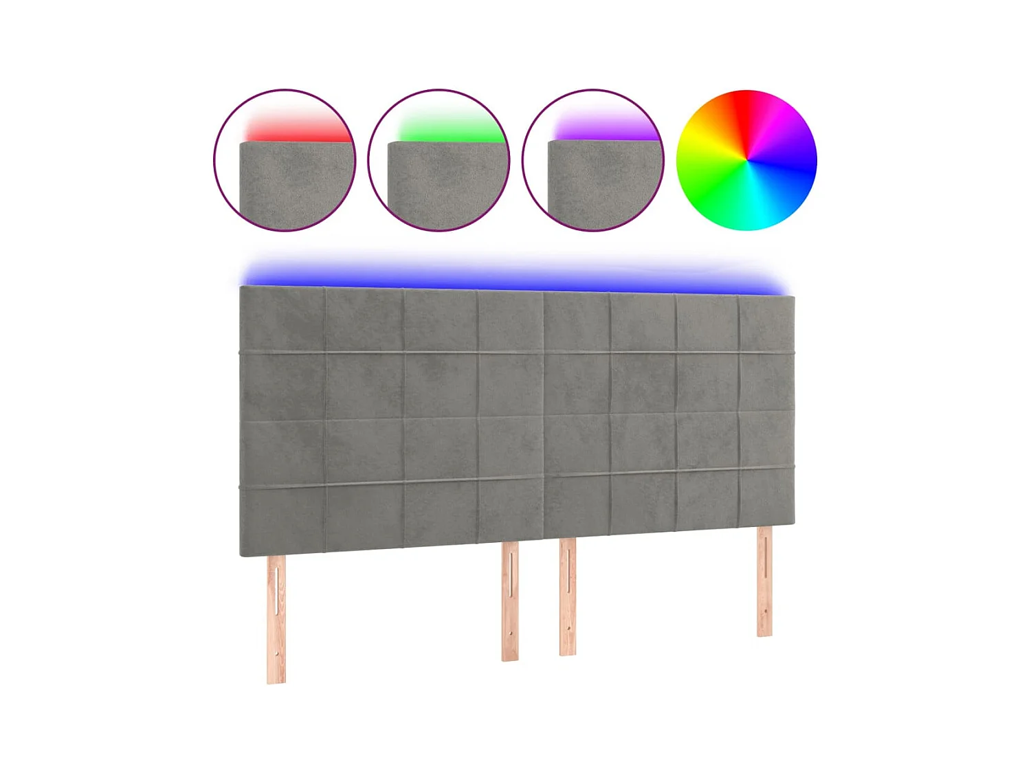 Tête de lit à LED Gris clair 180x5x118/128 cm Velours