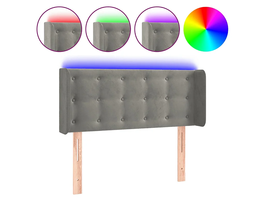 Hoofdbord LED 103x16x78/88 cm fluweel lichtgrijs
