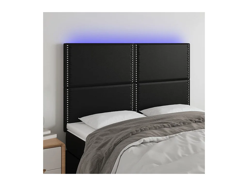 Testiera a LED Nera 144x5x118/128 cm in Similpelle