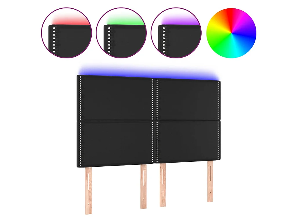 Testiera a LED Nera 144x5x118/128 cm in Similpelle