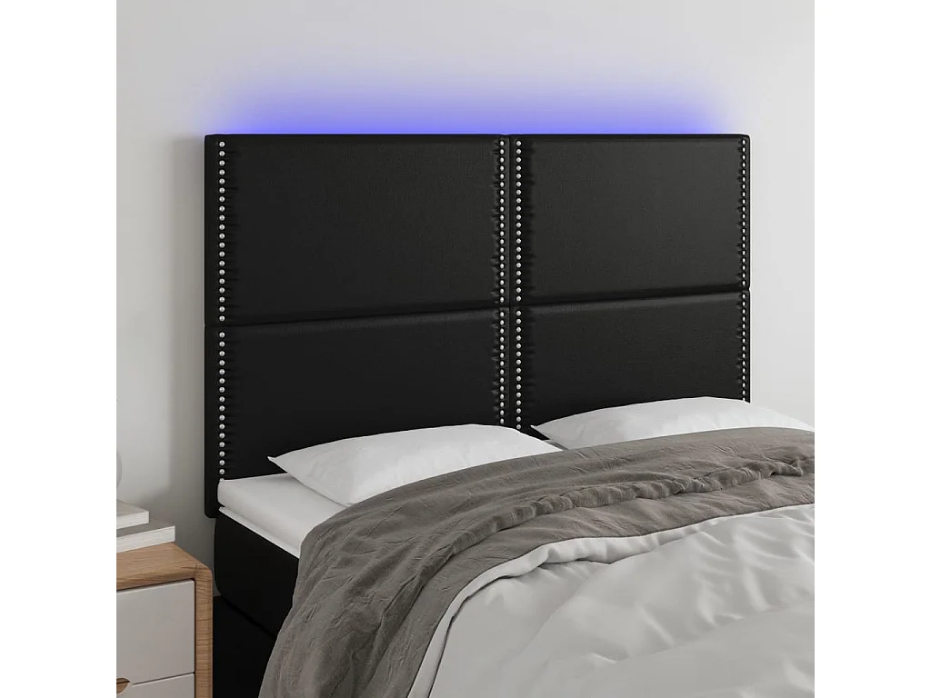 Testiera a LED Nera 144x5x118/128 cm in Similpelle