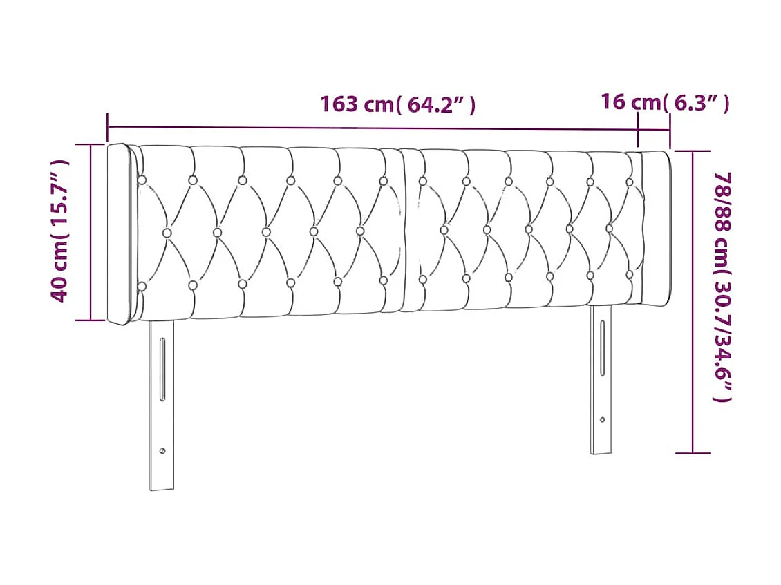 Tête de lit à LED Noir 163x16x78/88 cm Tissu