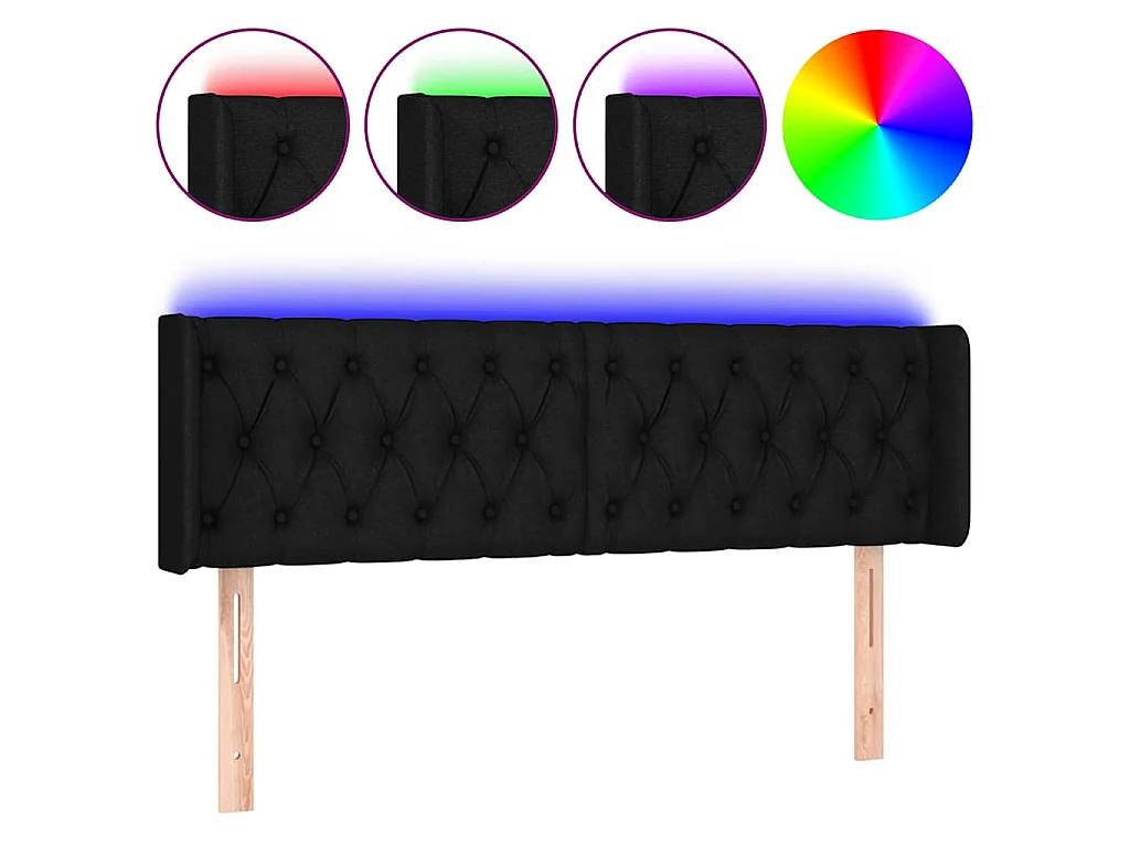 Tête de lit à LED Noir 163x16x78/88 cm Tissu