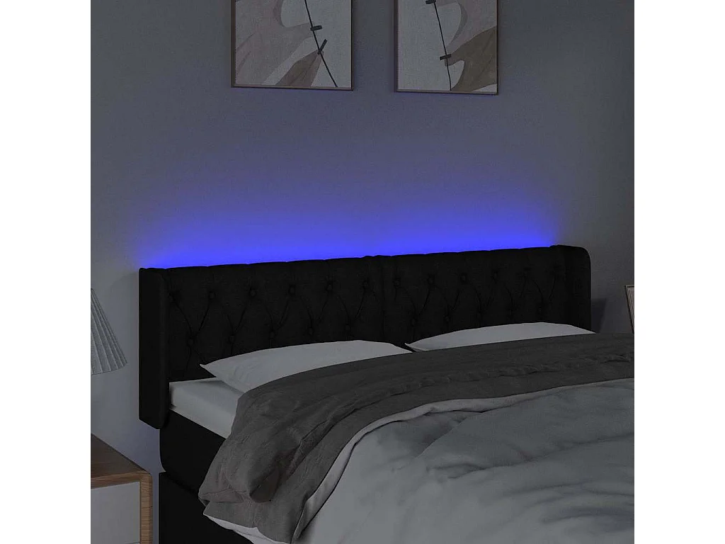 Tête de lit à LED Noir 163x16x78/88 cm Tissu