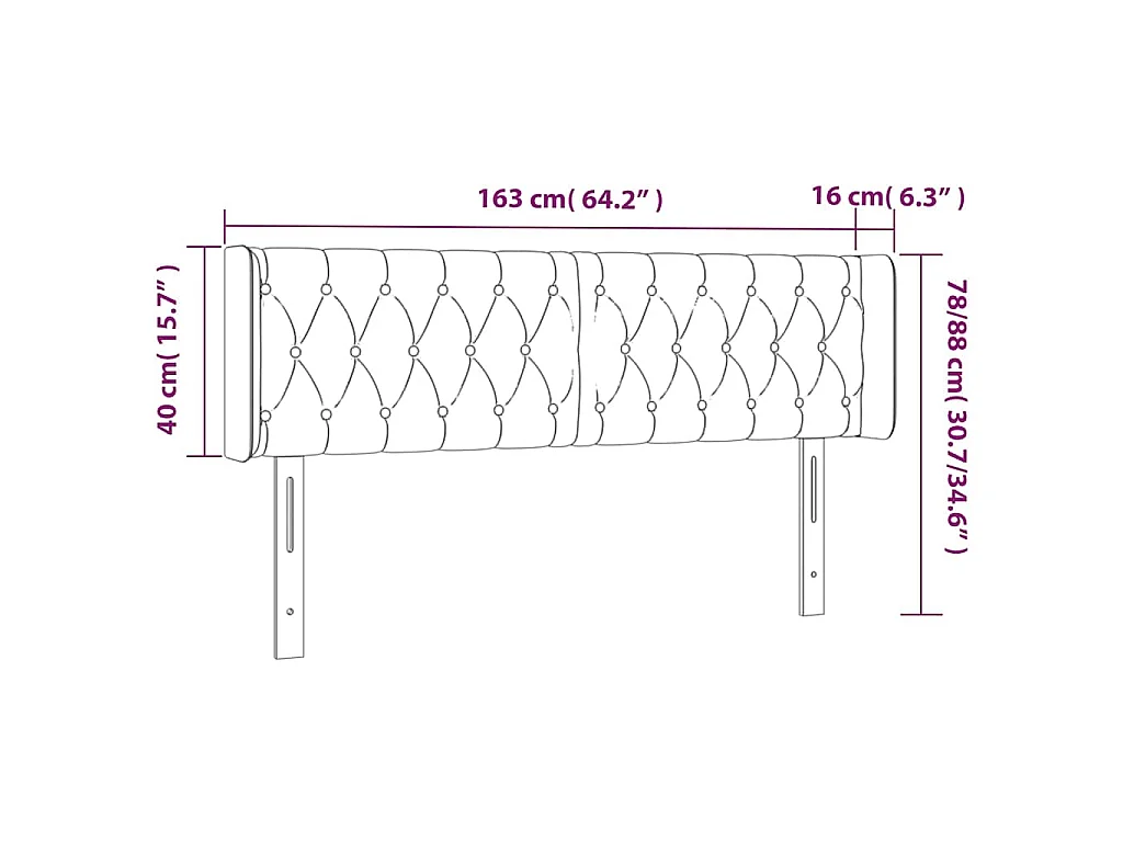 Tête de lit à LED Noir 163x16x78/88 cm Tissu