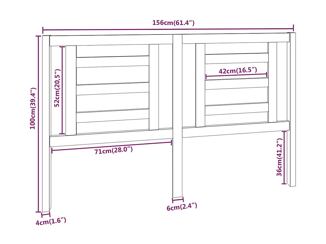 Hoofdbord 156x4x100 cm massief grenenhout
