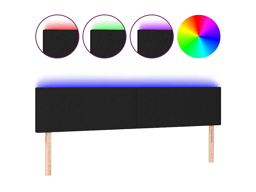 Hoofdbord LED 200x5x78/88 cm stof zwart