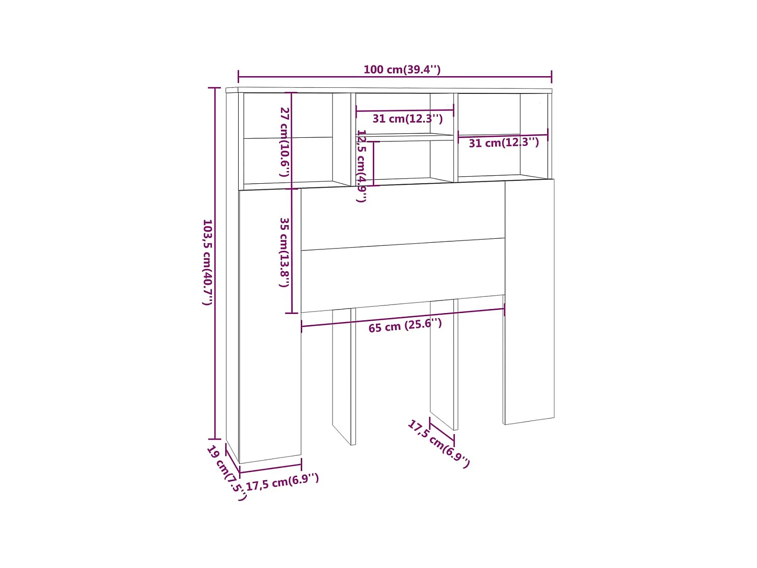 Kopfteil mit Ablagen Räuchereiche 100x19x103,5 cm