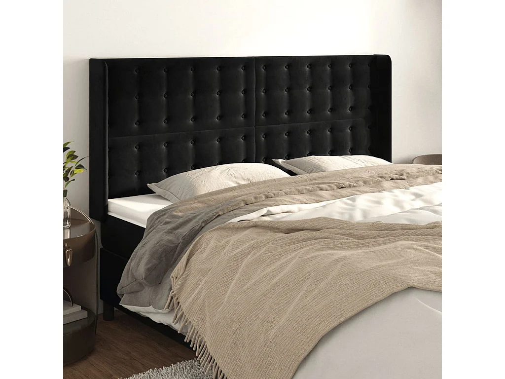 Tête de lit avec oreilles Noir 203x16x118/128 cm Velours