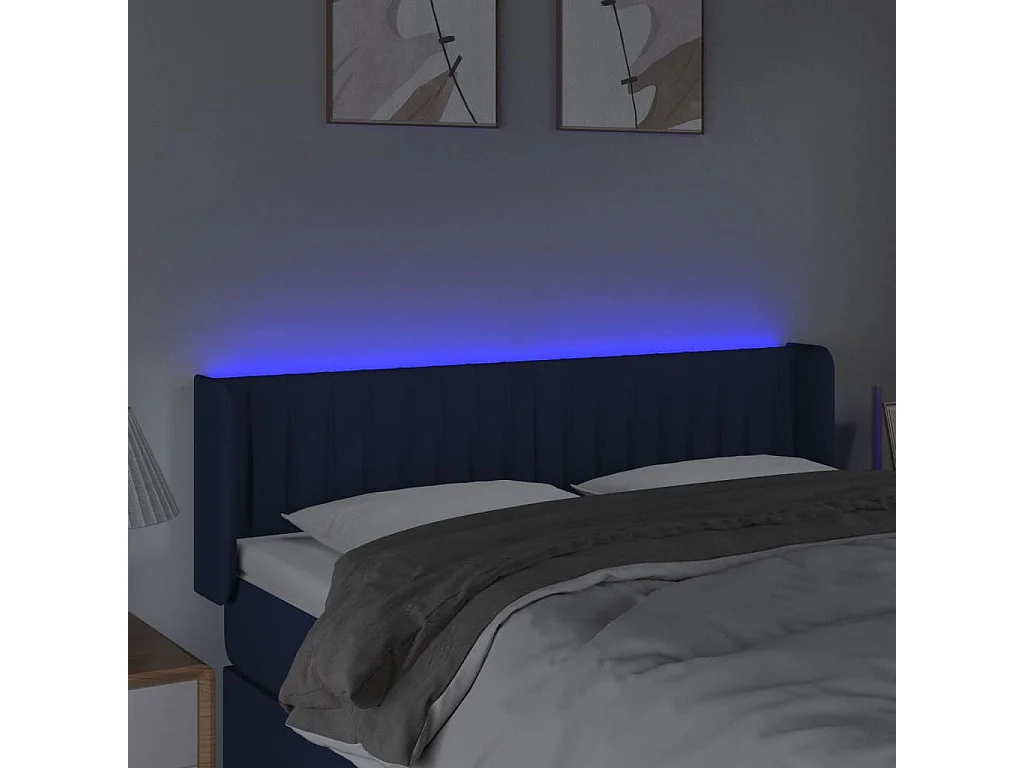 Testiera a LED Blu 147x16x78/88 cm in Tessuto