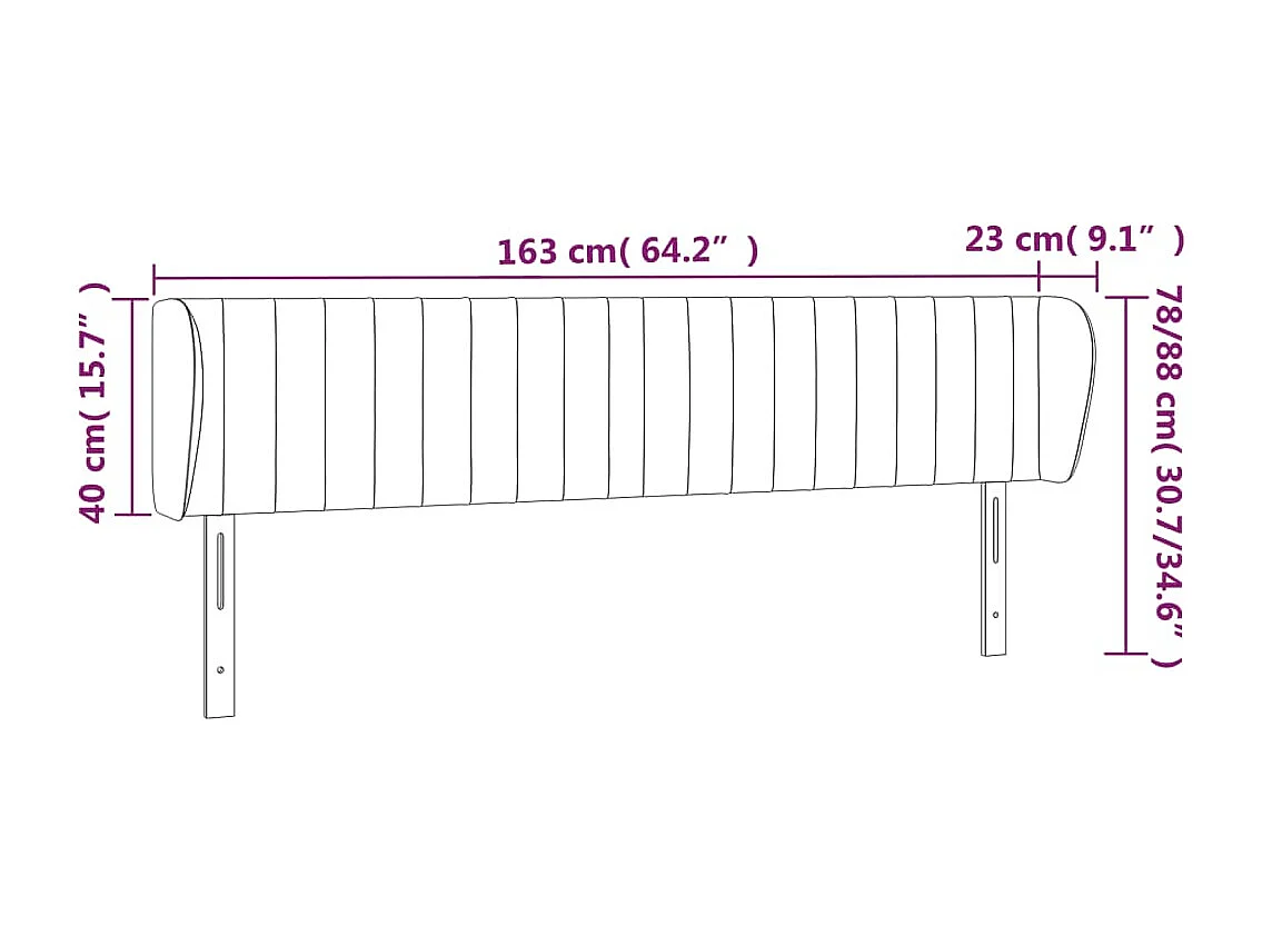 Hoofdbord met randen 163x23x78/88 cm fluweel donkergrijs