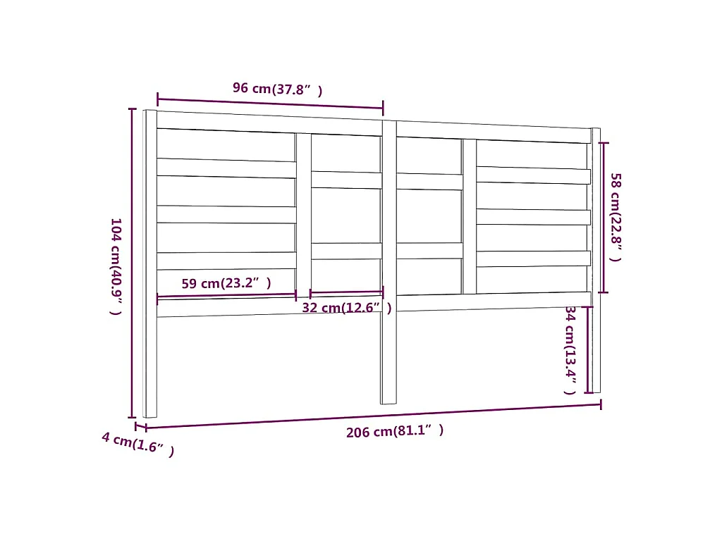 Tête de lit Marron miel 206x4x104 cm Bois massif de pin