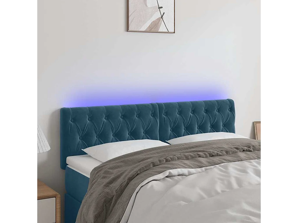 Hoofdbord LED 160x7x78/88 cm fluweel donkerblauw