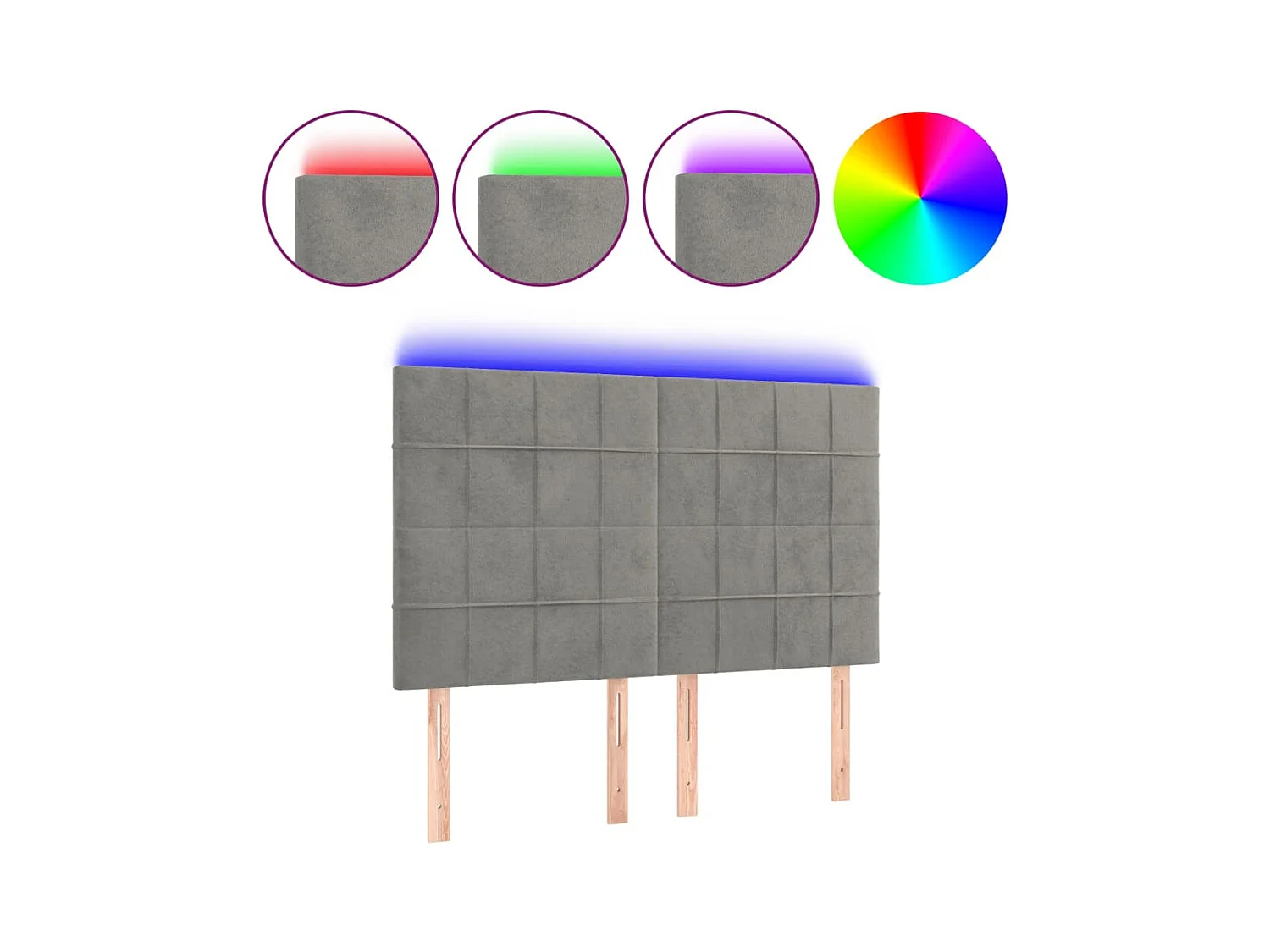 LED Kopfteil Hellgrau 144x5x118/128 cm Samt