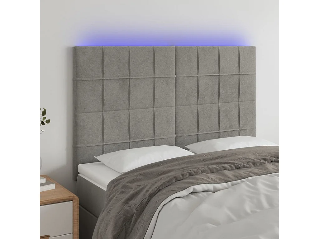 Testiera a LED Grigio Chiaro 144x5x118/128 cm in Velluto