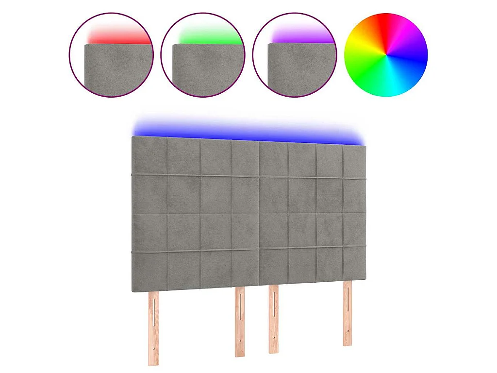 Testiera a LED Grigio Chiaro 144x5x118/128 cm in Velluto