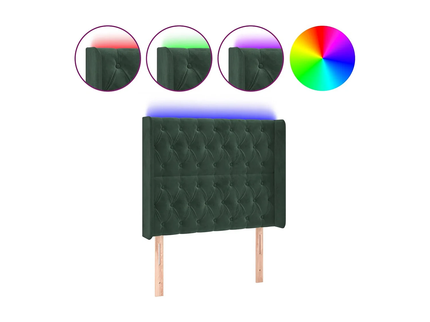 Testiera a LED Verde Scuro 103x16x118/128 cm in Velluto