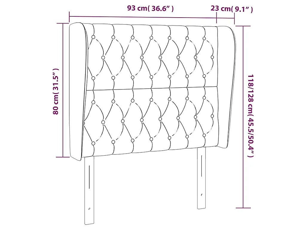 Tête de lit avec oreilles Noir 93x23x118/128 cm Velours
