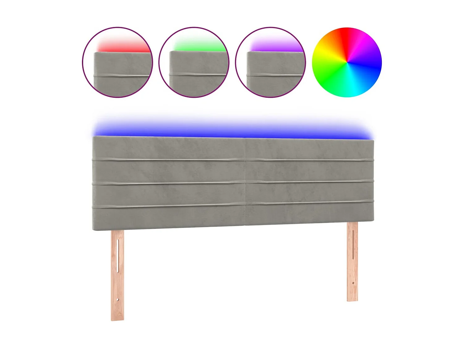 Hoofdbord LED 144x5x78/88 cm fluweel lichtgrijs