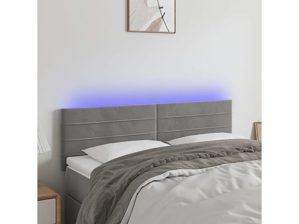 Hoofdbord LED 144x5x78/88 cm fluweel lichtgrijs
