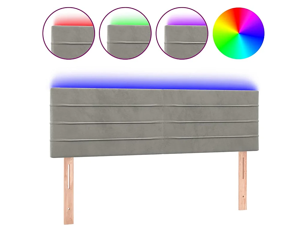 Testiera a LED Grigio Chiaro 144x5x78/88 cm in Velluto