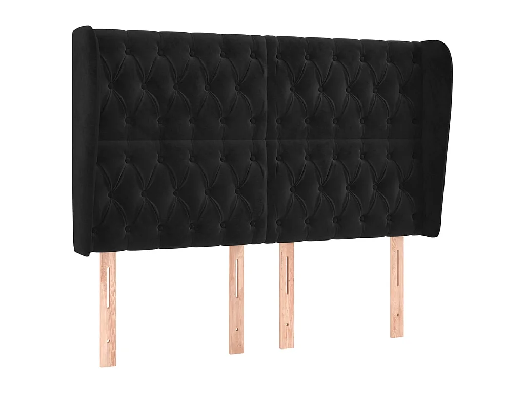 Hoofdbord met randen 147x23x118/128 cm fluweel zwart