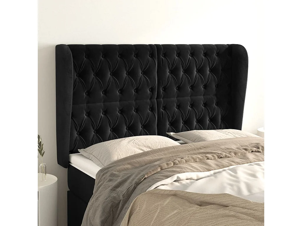 Hoofdbord met randen 147x23x118/128 cm fluweel zwart