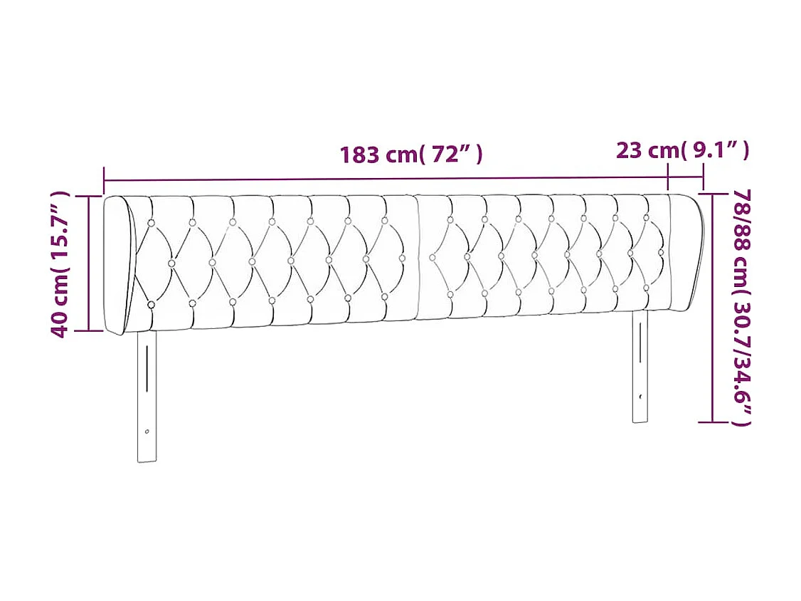Hoofdbord met randen 183x23x78/88 cm fluweel zwart