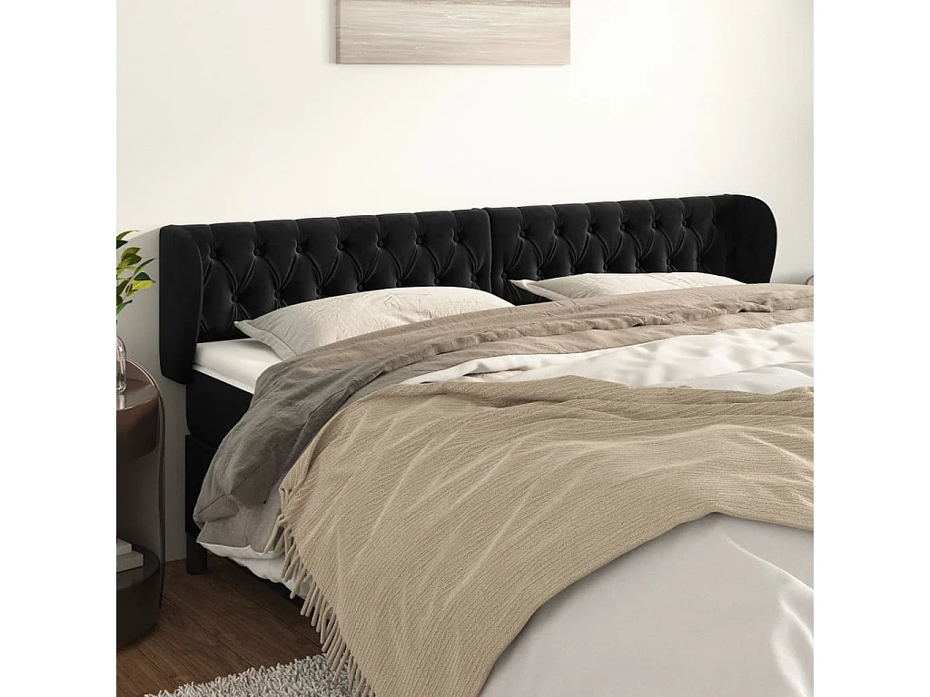 Hoofdbord met randen 183x23x78/88 cm fluweel zwart