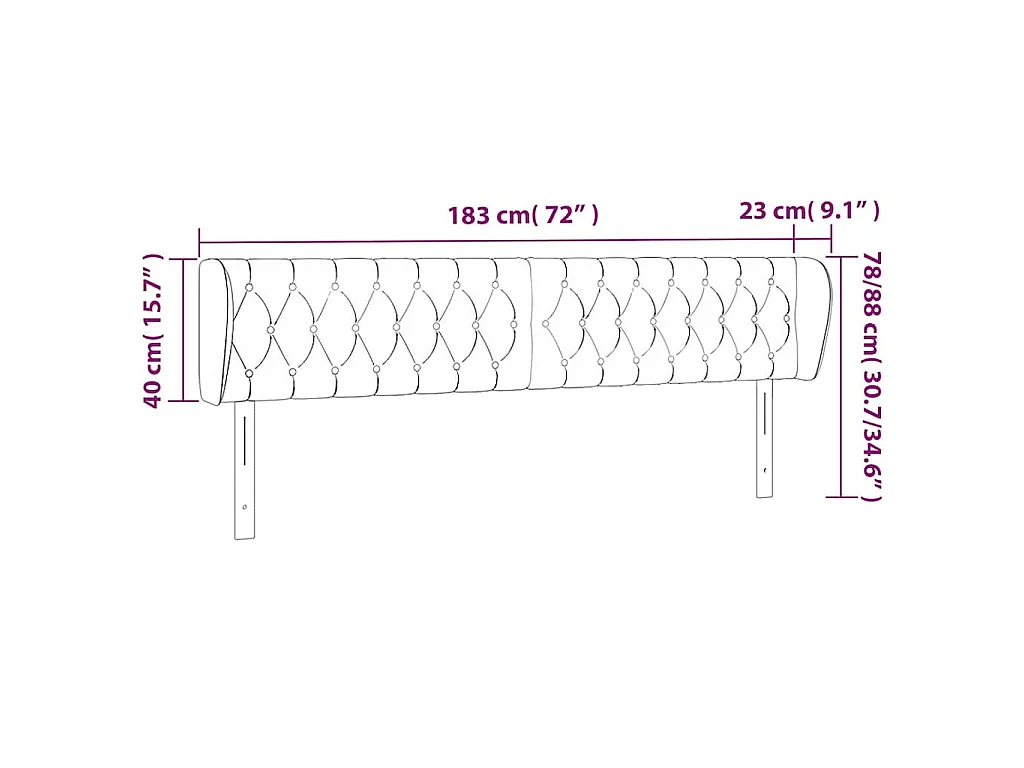 Tête de lit avec oreilles Noir 183x23x78/88 cm Velours