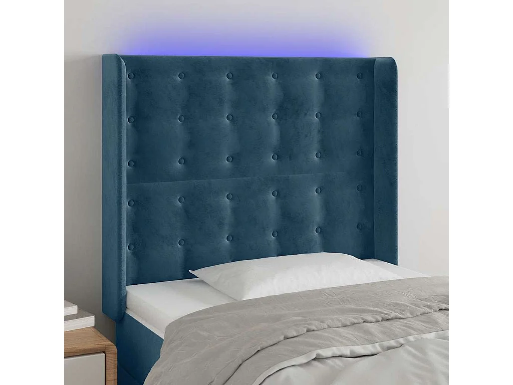 Tête de lit à LED Bleu foncé 93x16x118/128 cm Velours