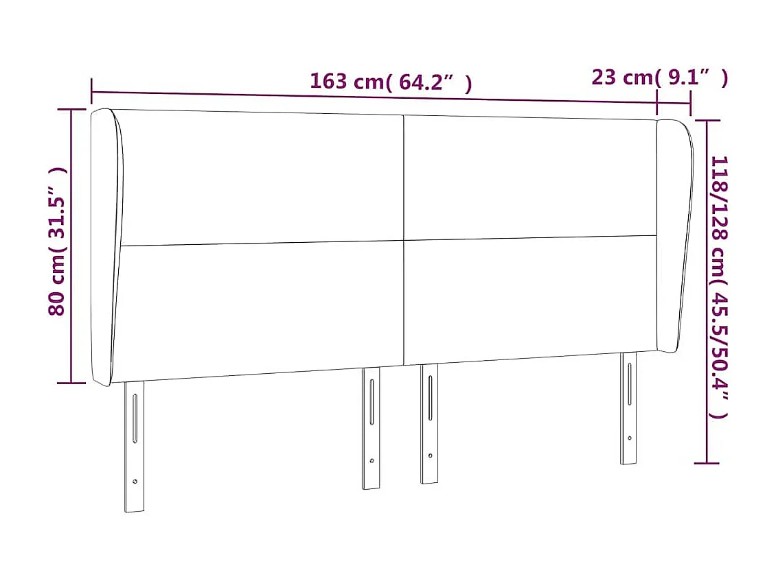 Hoofdbord met randen 163x23x118/128 cm fluweel donkerblauw