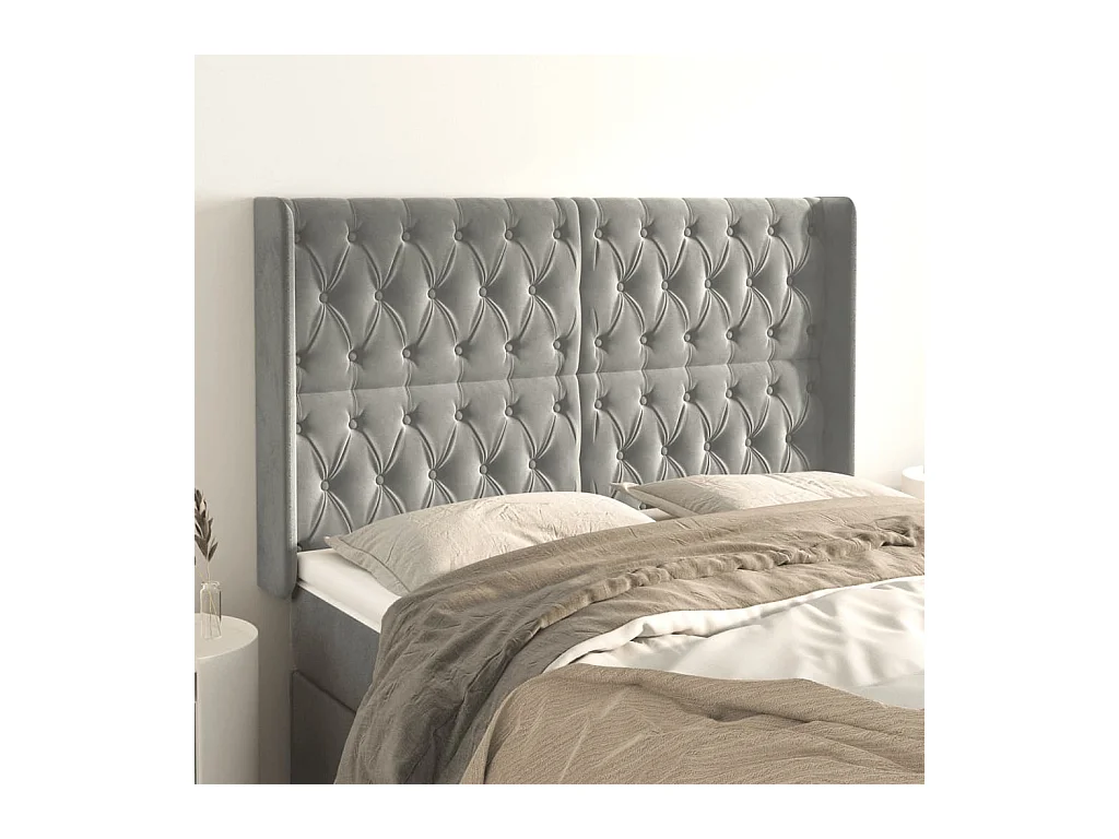 Tête de lit avec oreilles Gris clair 163x16x118/128 cm Velours