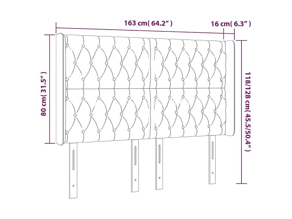 Tête de lit avec oreilles Gris clair 163x16x118/128 cm Velours