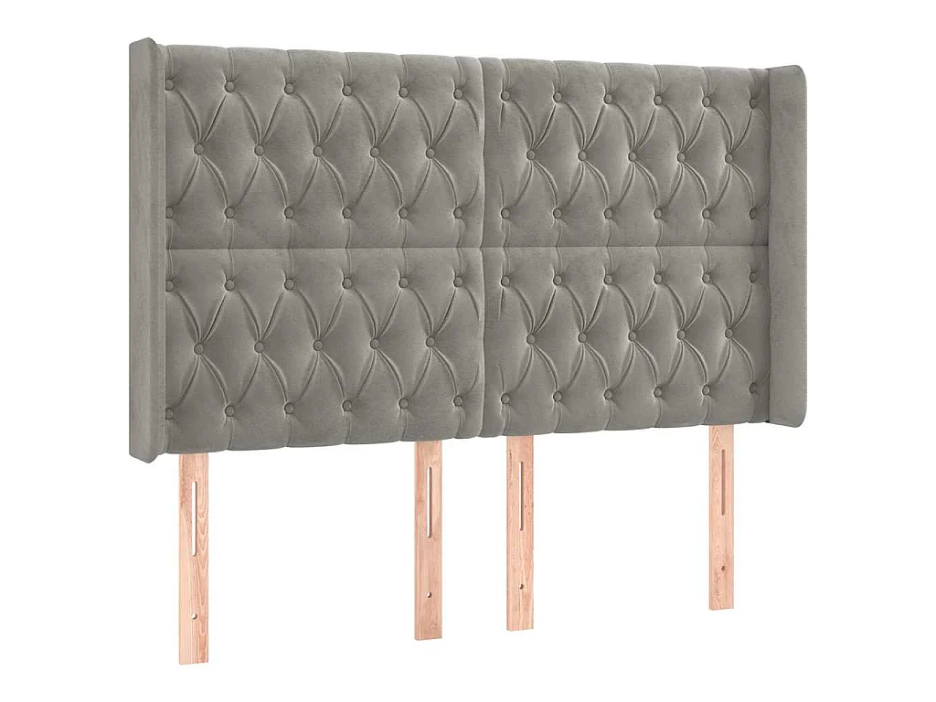 Kopfteil mit Ohren Hellgrau 163x16x118/128 cm Samt