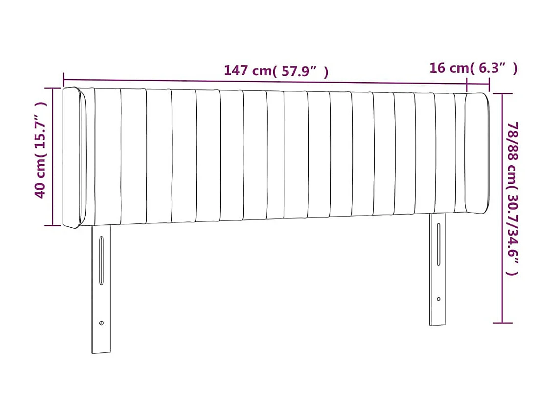 Cabeceira de cama c/ abas tecido 147x16x78/88 cm cinzento-claro