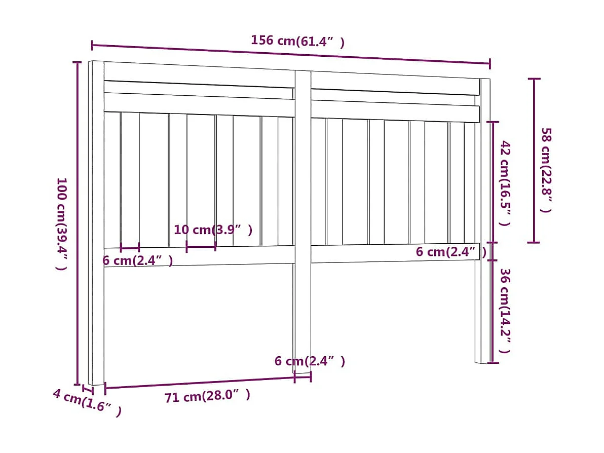 Hoofdbord 156x4x100 cm massief grenenhout wit