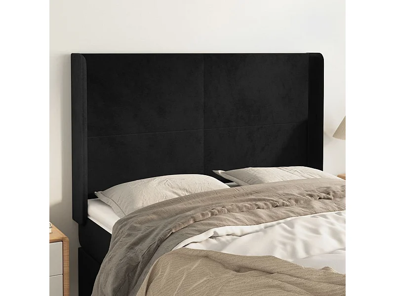 Kopfteil mit Ohren Schwarz 147x16x118/128 cm Samt