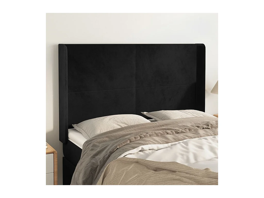 Tête de lit avec oreilles Noir 147x16x118/128 cm Velours