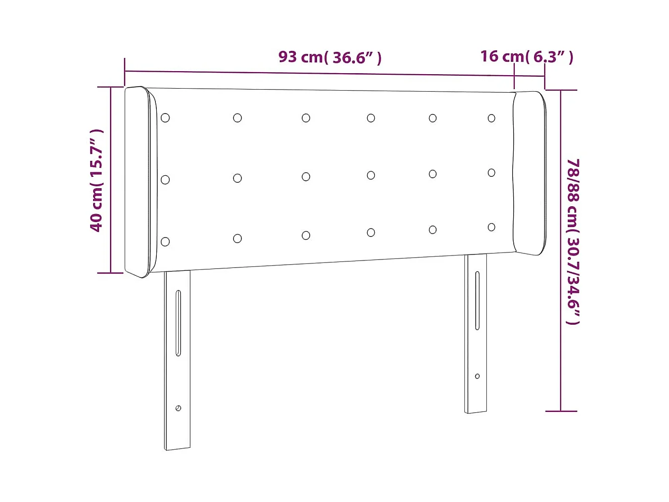 Testiera ad Orecchio Nera 93x16x78/88 cm in Velluto