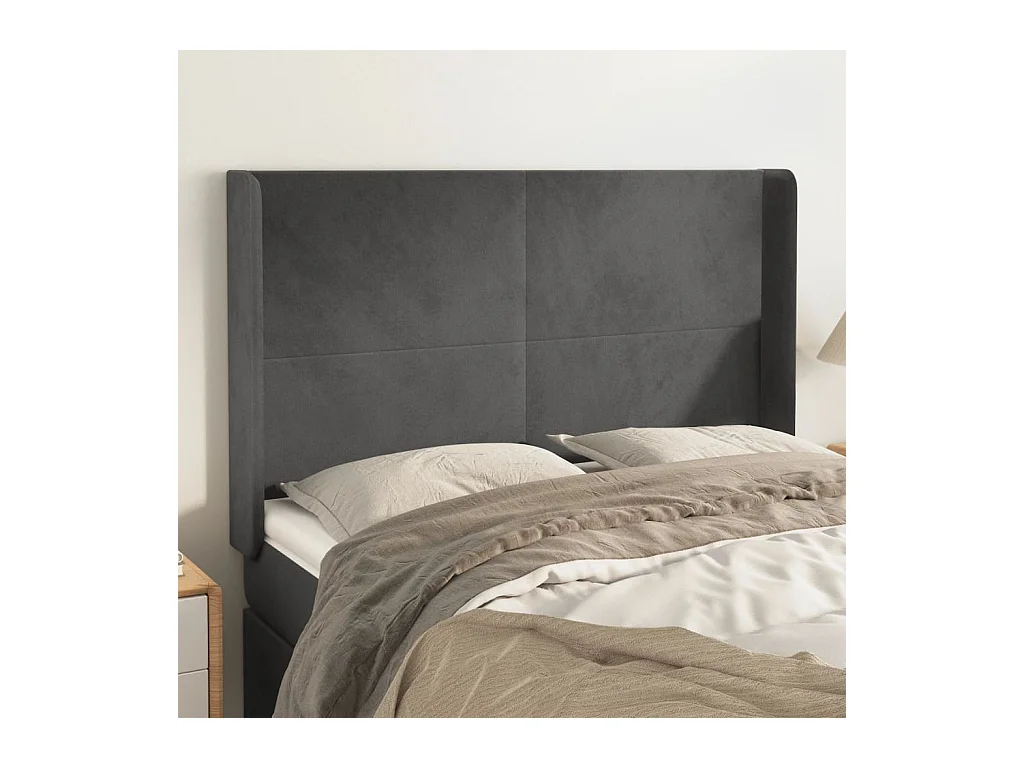 Tête de lit avec oreilles Gris foncé 147x16x118/128 cm Velours