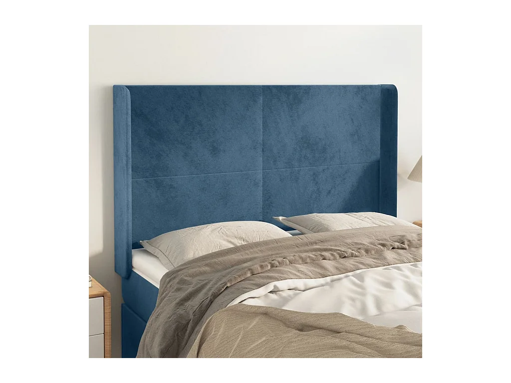 Tête de lit avec oreilles Bleu foncé 147x16x118/128 cm Velours