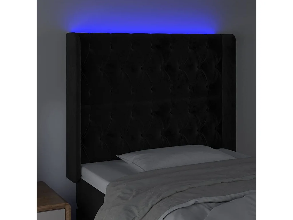 Cabeceira de cama c/ luzes LED veludo 93x16x118/128 cm preto