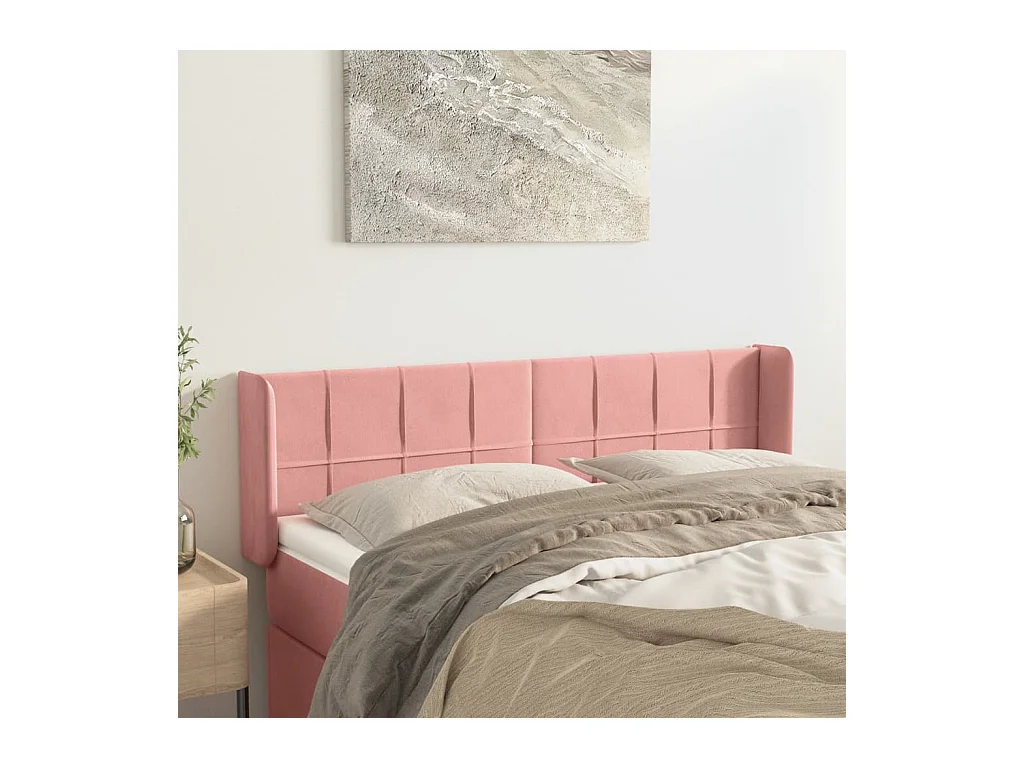 Tête de lit avec oreilles Rose 147x16x78/88 cm Velours