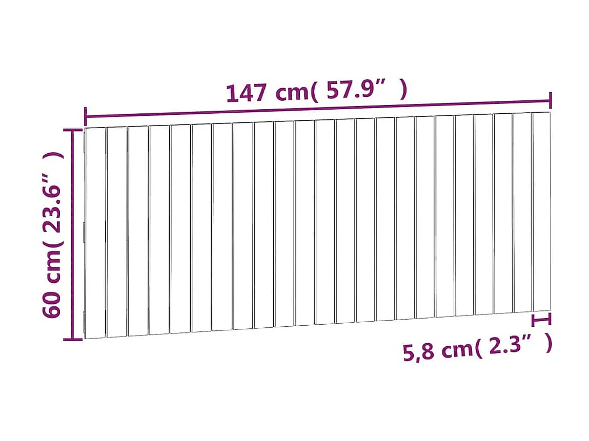 Wandhoofdbord 147x3x60 cm massief grenenhout