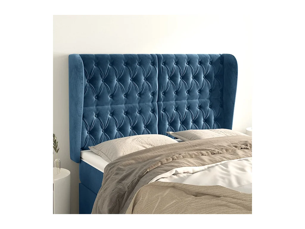 Tête de lit avec oreilles Bleu foncé 163x23x118/128 cm Velours