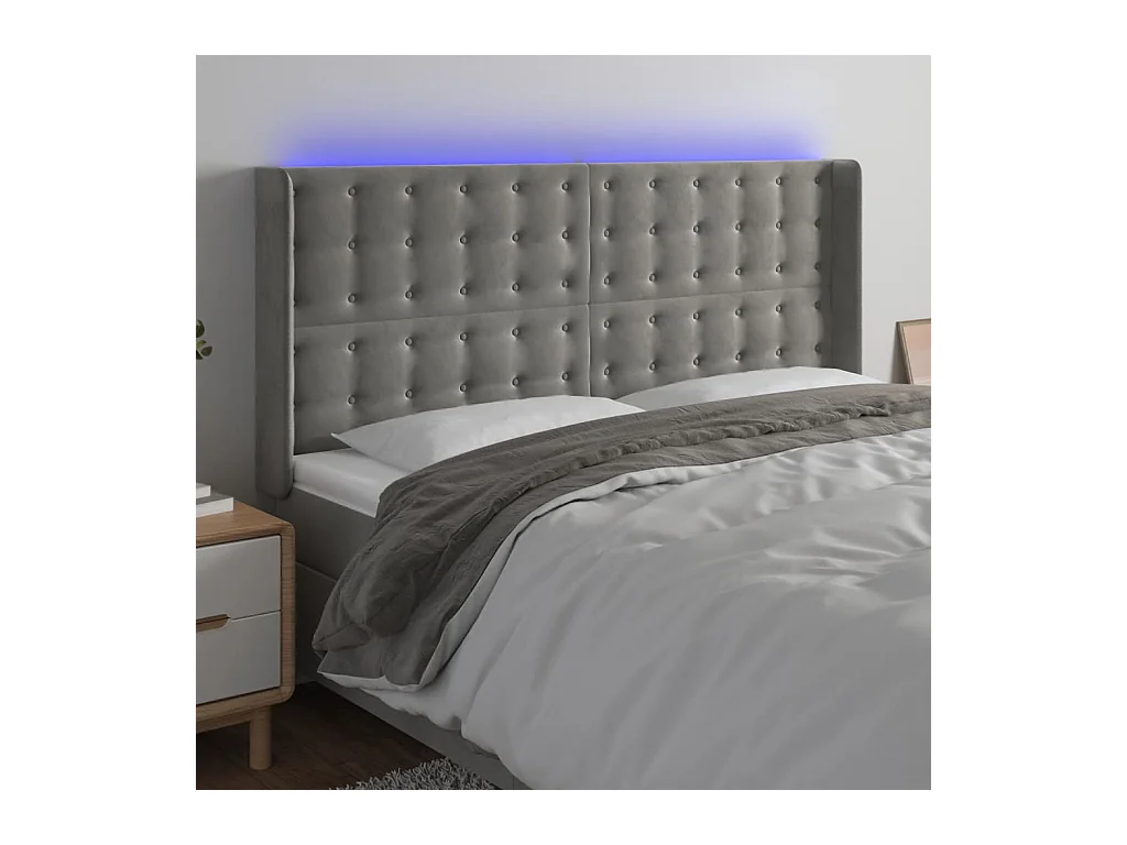 Tête de lit à LED Gris clair 183x16x118/128 cm Velours